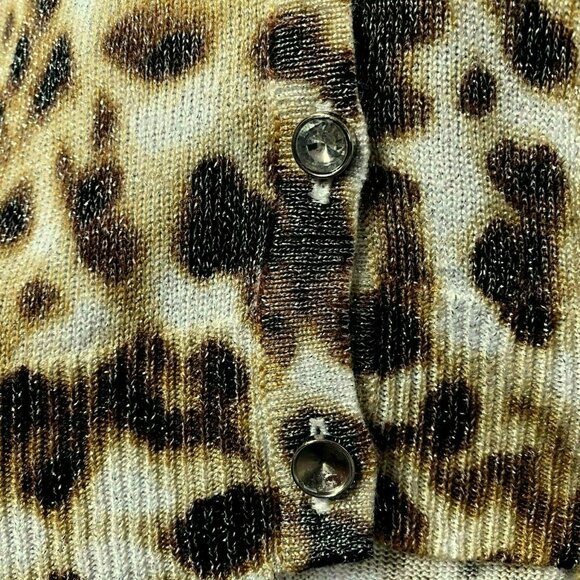 Joseph A. Metallic Leopard Print Button Front Cardi Long Sleeve Sweater Sz M - Picture 4 of 7